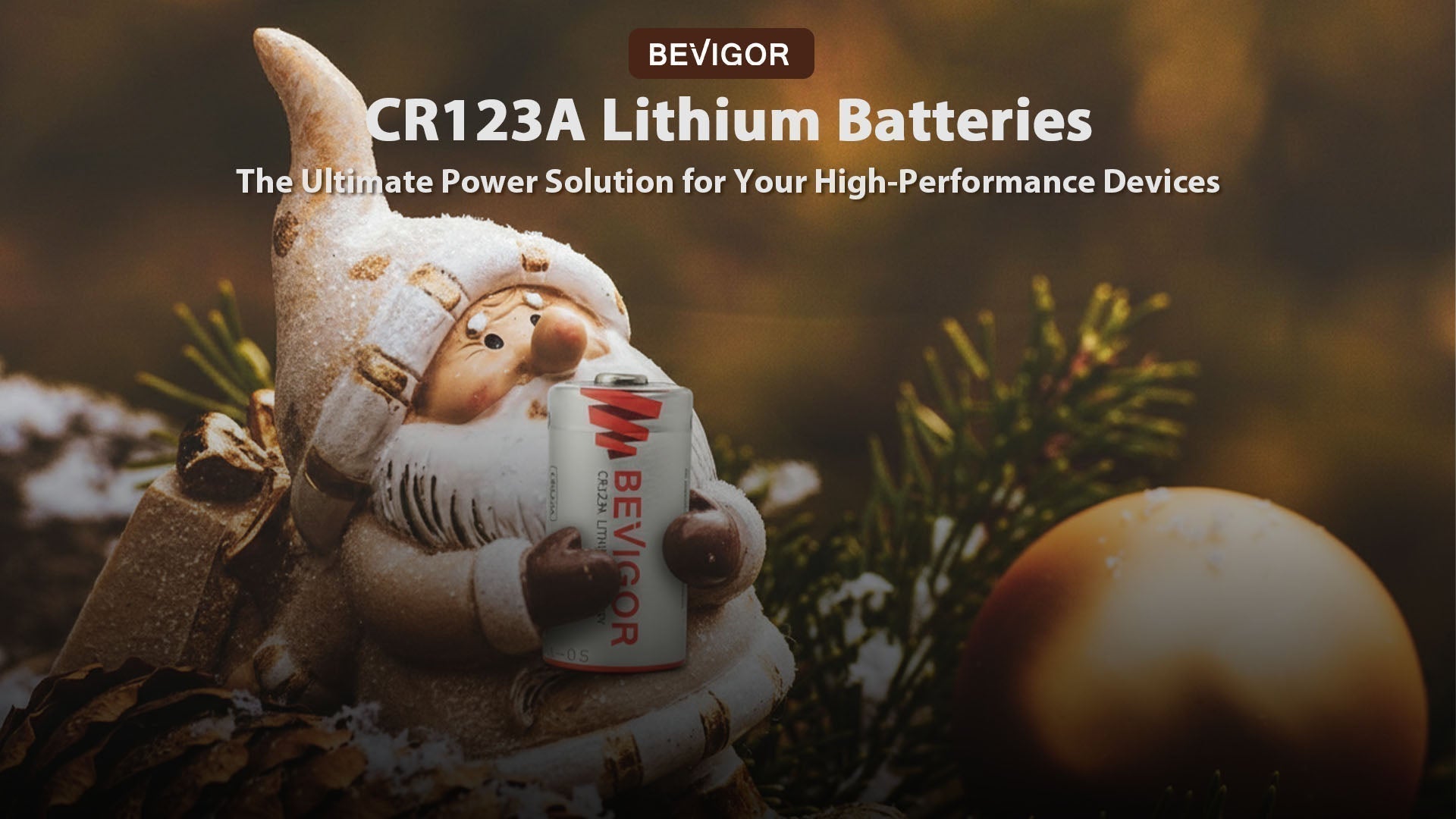 a small, festive winter gnome holding a battery