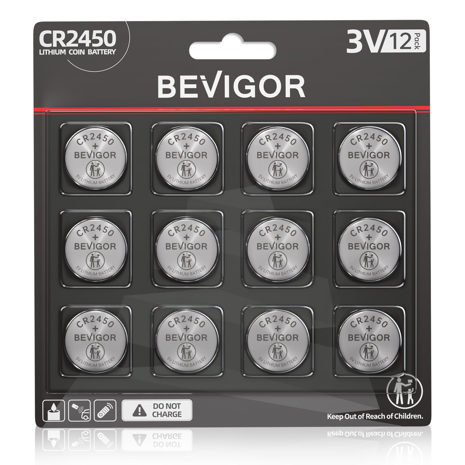 BEVIGOR CR2450 Lithium 3V Coin Battery High Capacity