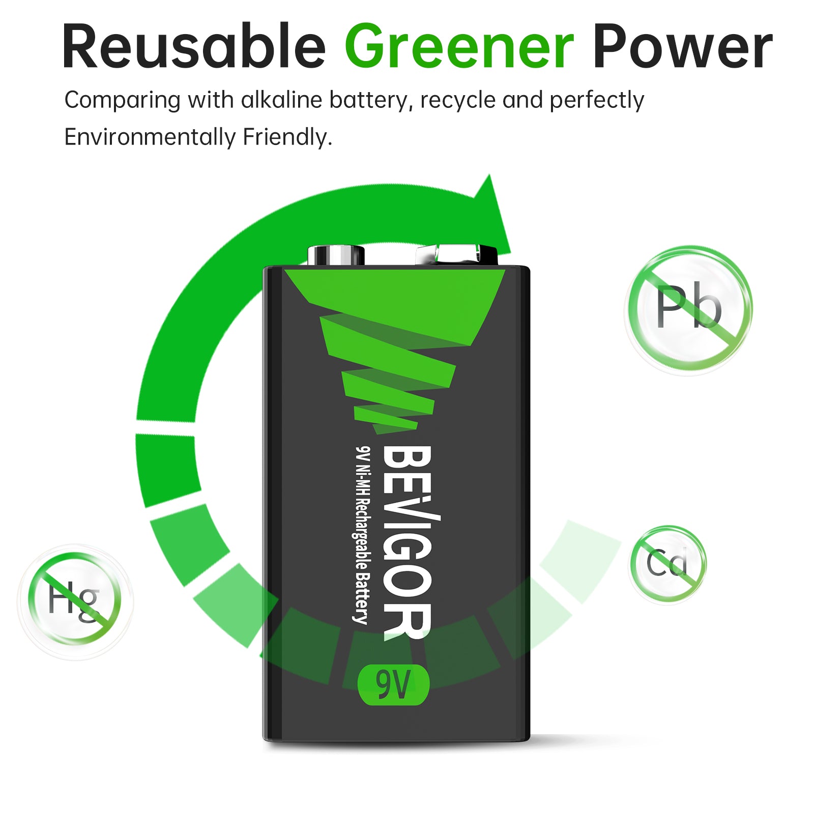 BEVIGOR 9V Rechargeable NiMH Battery reusable greener power