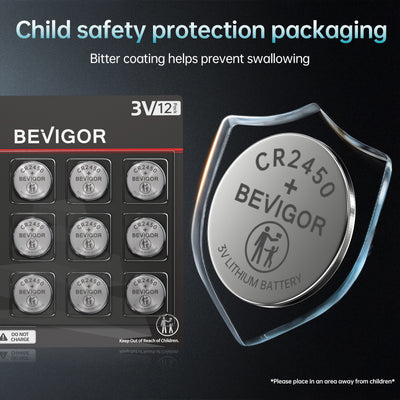 Bevigor cr2450  Batteries Child safety protection packaging