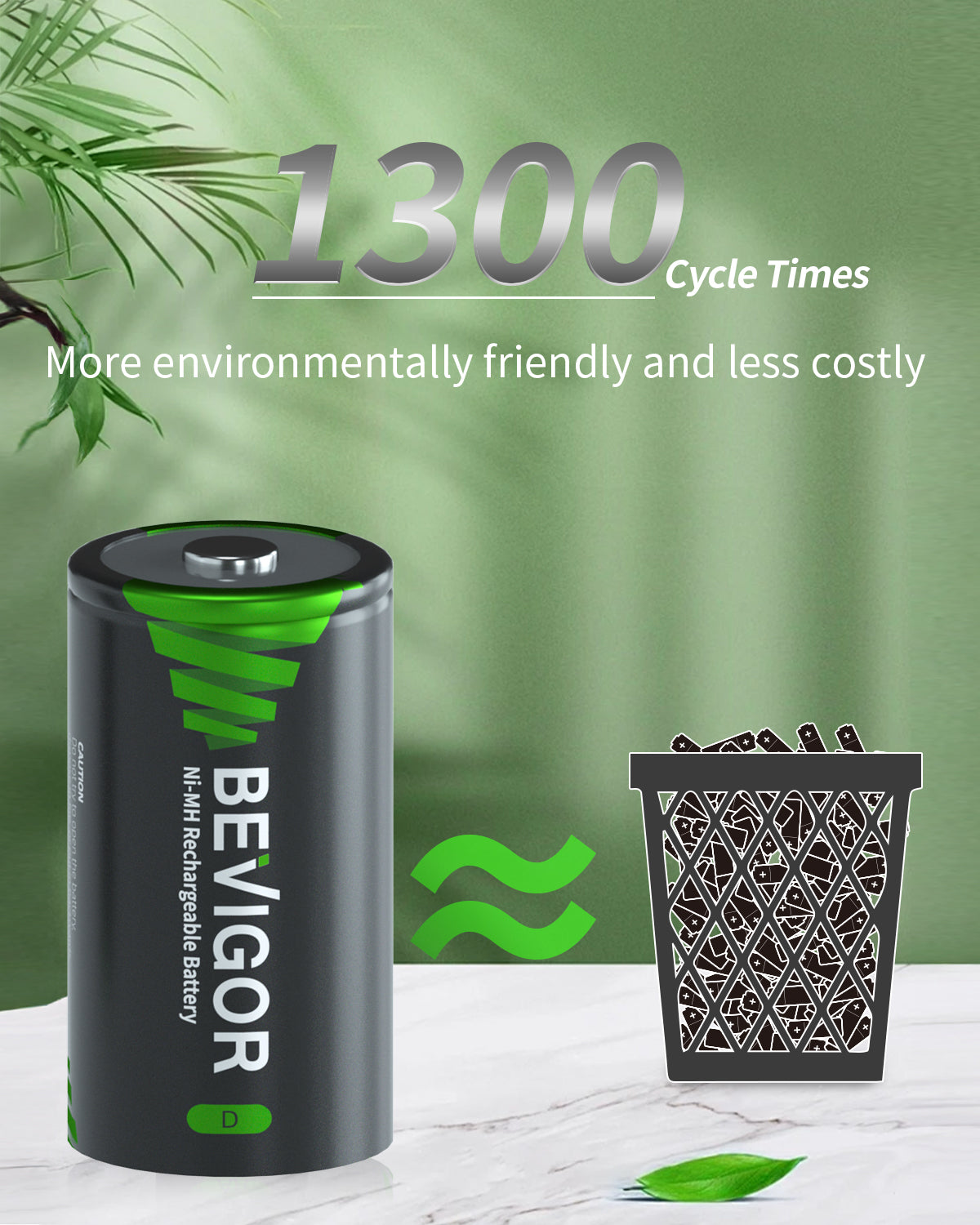 BEVIGOR High Capacity  Rechargeable NiMH D Battery 10000mAh