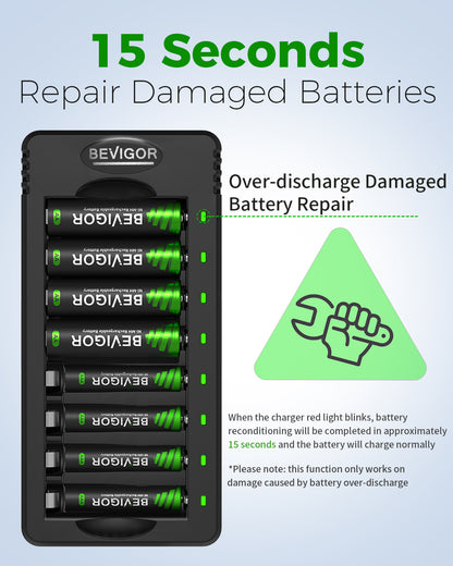 BEVIGOR 8 Bay AA AAA Battery Charger USB for NiMH/NiCD