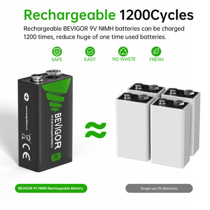 BEVIGOR  9V Rechargeable 1200 cycles