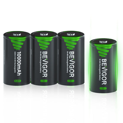 BEVIGOR High Capacity  Rechargeable NiMH D Battery 10000mAh