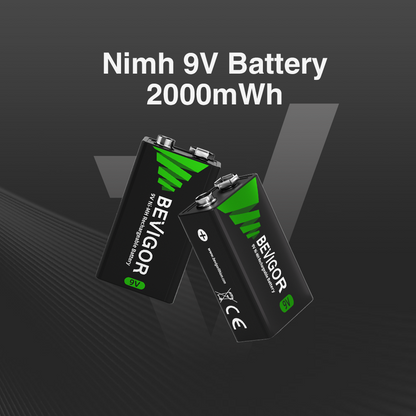BEVIGOR High Capacity NiMH Rechargeable 9 Volt Battery 2000mAh